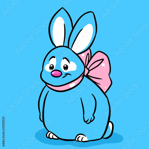Little rabbit blue Animal character postcard cartoon illustration