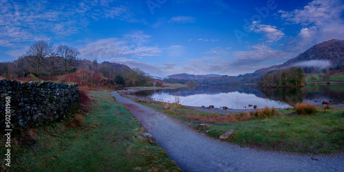 Spring sunrise over Rydal Water in the Lake District National Park photo