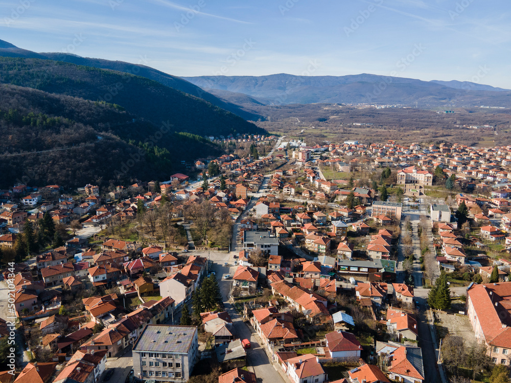 Aerial view of town of Bratsigovo, Bulgaria