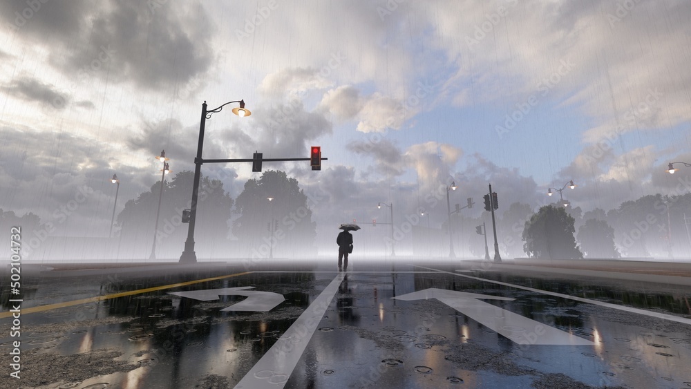 Obraz premium alone in rainy street