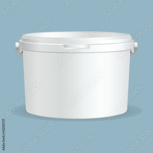 MockUp Template For Your Design. White plastic set bucket with White lid. Product Packaging For food or paints, adhesives, sealants, primers, putty.