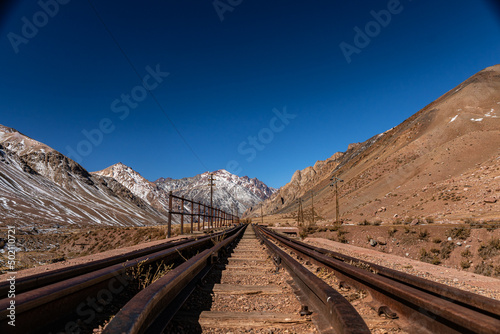 train tracks in the Andes mountain range