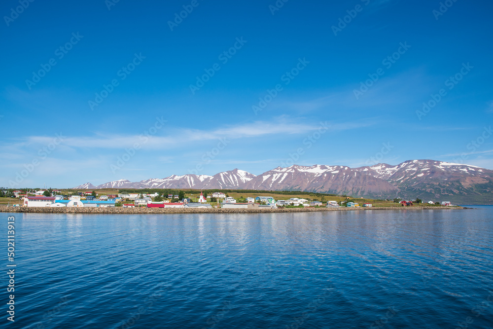 Summer day in village of Hrisey in Iceland