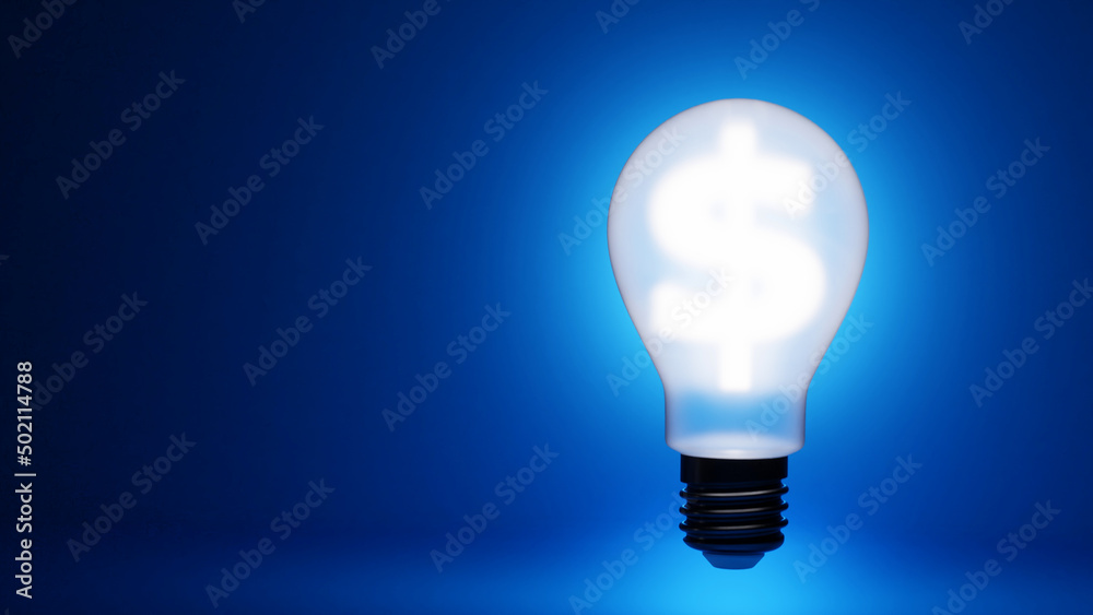Light bulb illuminate dollar sign, business concept, 3D rendering. Light bulb illuminate dollar sign, business concept, 3D rendering.