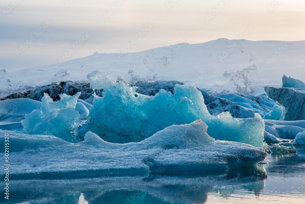 Jokulsarlon Ice Lagoon in south Iceland on a sunny spring day