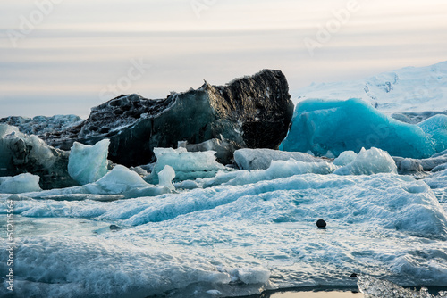 Jokulsarlon Ice Lagoon in south Iceland on a sunny spring day photo