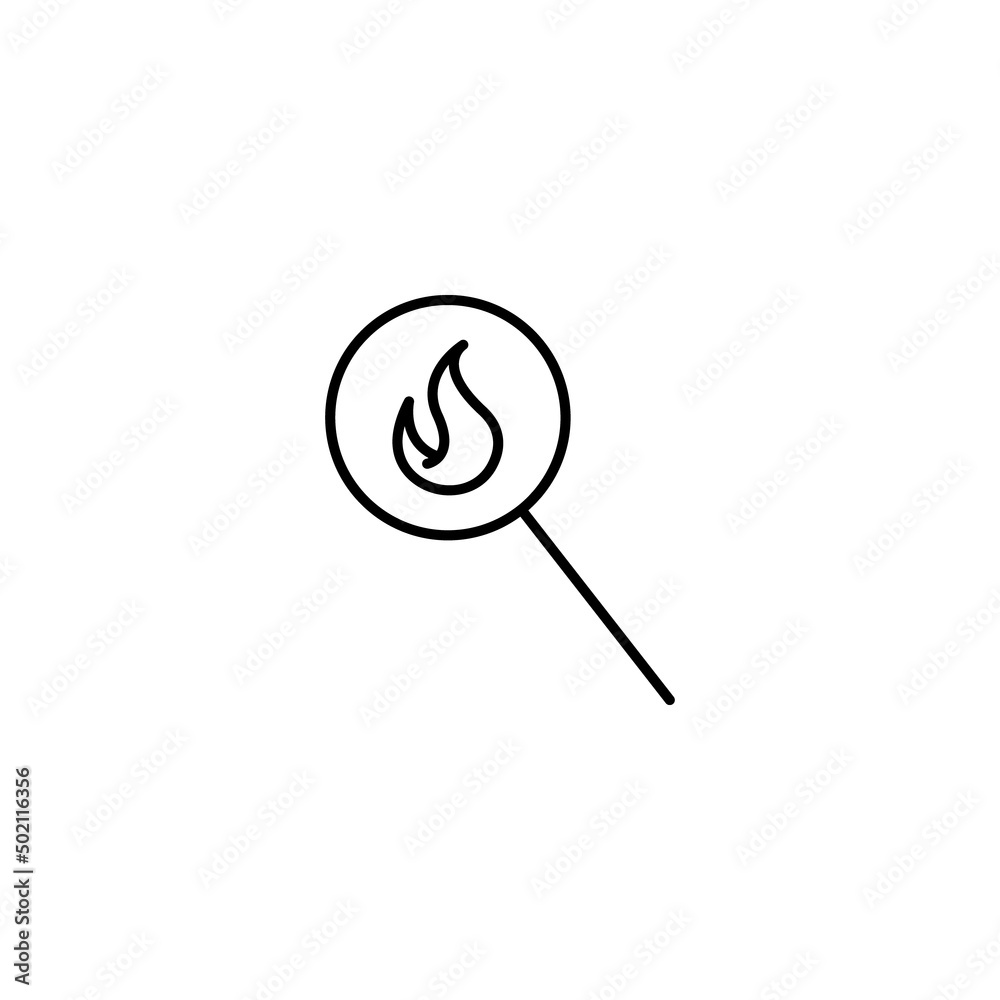 Outline symbols in flat style. Modern signs drawn with thin line. Editable strokes. Suitable for advertisements, books, internet stores. Line icon of flame under magnifying glass Outline symbols in flat style. Modern signs drawn with thin line. Editable strokes. Suitable for advertisements, books, internet stores. Line icon of flame under magnifying glass