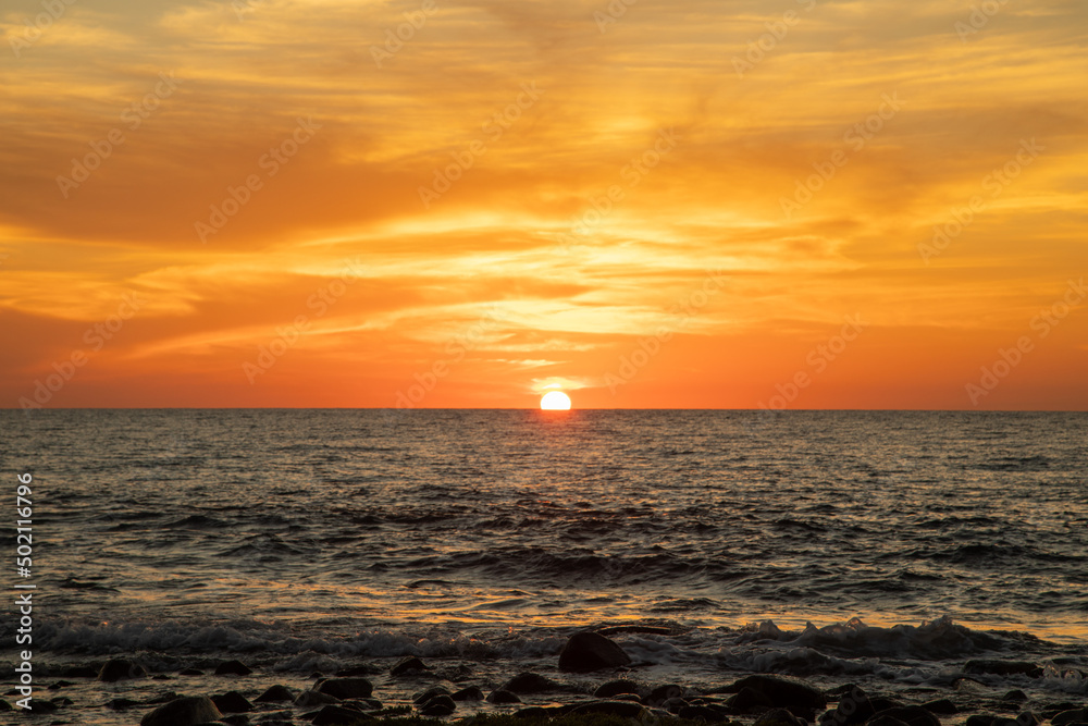 Sunset on the sea Abrolhos archipelago in Bahia, Brazil
