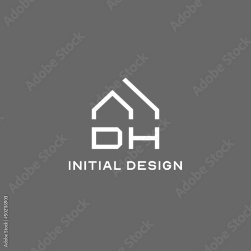Monogram DH house roof shape, simple modern real estate logo design
