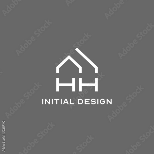 Monogram HH house roof shape, simple modern real estate logo design