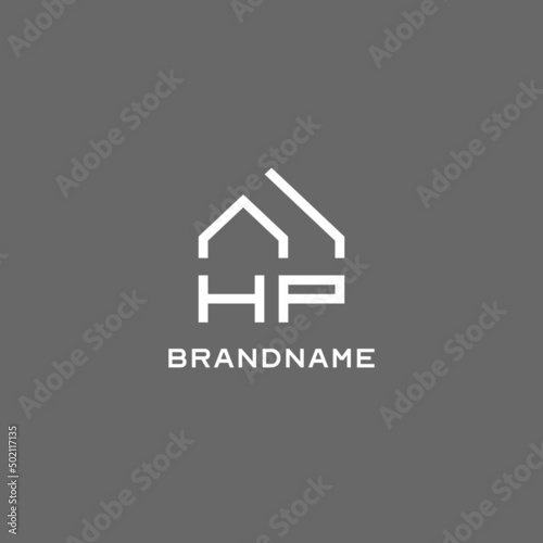 Monogram HP house roof shape, simple modern real estate logo design
