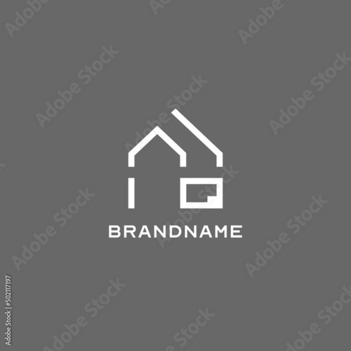 Monogram IQ house roof shape, simple modern real estate logo design