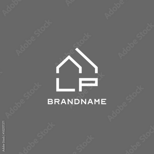 Monogram LP house roof shape, simple modern real estate logo design