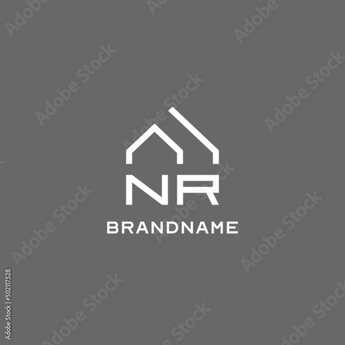 Monogram NR house roof shape, simple modern real estate logo design