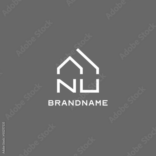 Monogram NU house roof shape, simple modern real estate logo design