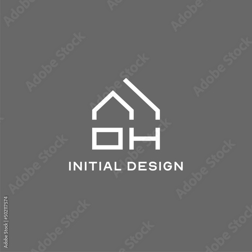 Monogram OH house roof shape, simple modern real estate logo design