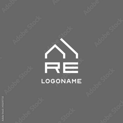 Monogram RE house roof shape, simple modern real estate logo design
