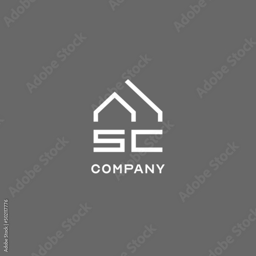 Monogram SC house roof shape, simple modern real estate logo design