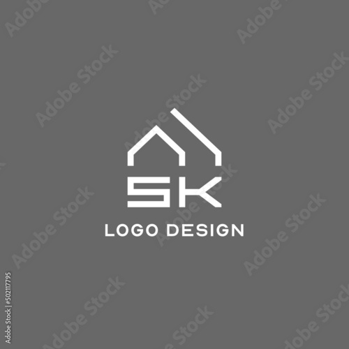 Monogram SK house roof shape, simple modern real estate logo design