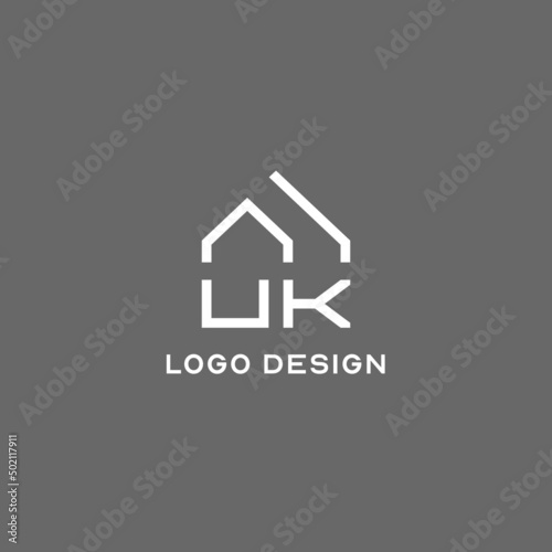 Monogram UK house roof shape, simple modern real estate logo design