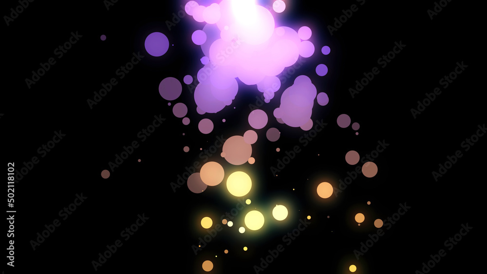 Abstract round particles on black background. Animation. Clear colored particles move on black background. Roundels are colorful and shining