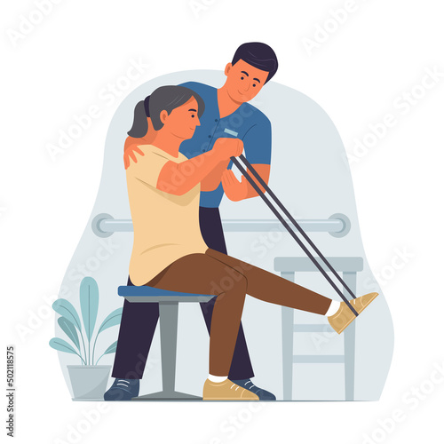 Physiotherapist Doctor Helping Senoir Woman Doing Exercise.
