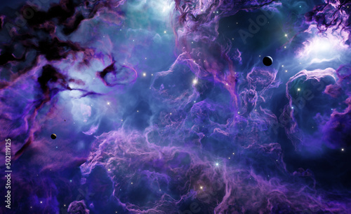 Leinwand Poster Nebula in outer space, planets and galaxy
