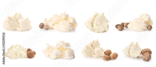Set of shea butter isolated on white