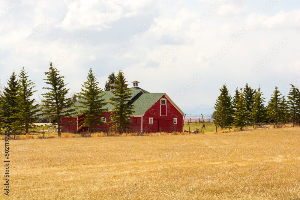 Red Ranch House with Traditional Look on Ranch - Farm