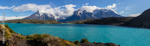 Panoramic view of Pehoe lake in Torres del Paine national park © lblinova