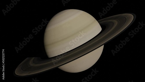 3D rendering animation of planet Saturn flyby