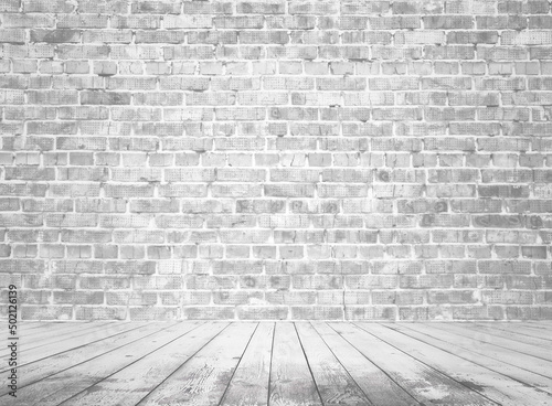 gray interior with brick wall