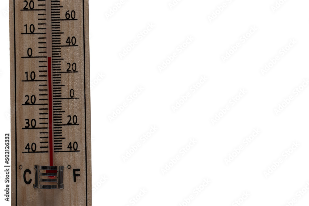 Closeup classic thermometer zero degrees white background Closeup classic thermometer zero degrees white background