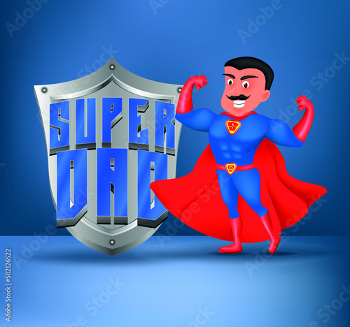 Happy Father's Day superhero sale banner or promo on blue background.