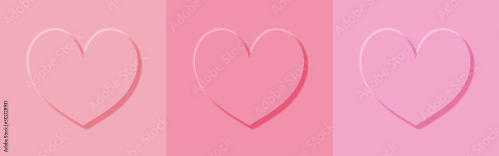 Pink hearts vector in Neumorphic design. Valentine element greeting card. Top view button. Minimal style. Vector illustration.
