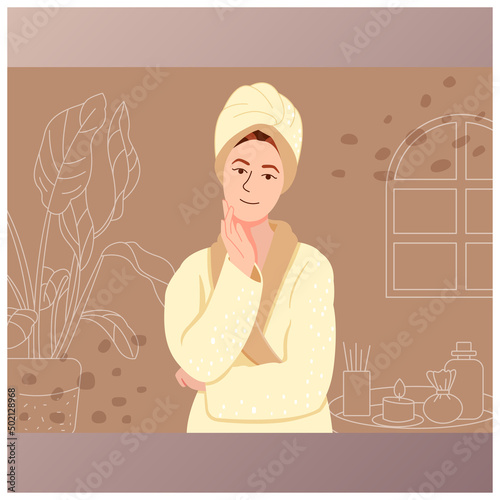 Makeup woman in spa center service flat vector illustrations. Beauty salon visitors and workers cartoon characters. Wellness center procedures. massage and facial masks.