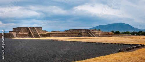 Panoramic View at the Citadel at Teotihuacán in Central Mexico. Teotihuacán was the largest pre-Aztec city, a major economic and religious centre reaching its peak between 100 B.C. and A.D. 650.