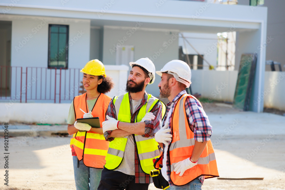 Professional Mechanical Engineer team wearing safety hard hat helmet working in manufacturing factory under construction site. Professional Mechanical Engineer team wearing safety hard hat helmet working in manufacturing factory under construction site.