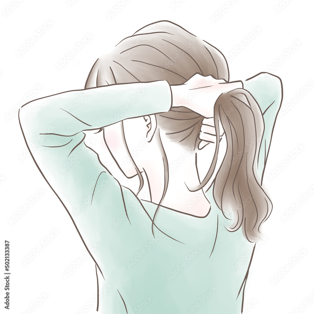 髪を結ぶ後ろ姿の女性のイラスト素材 Stock イラスト | Adobe Stock