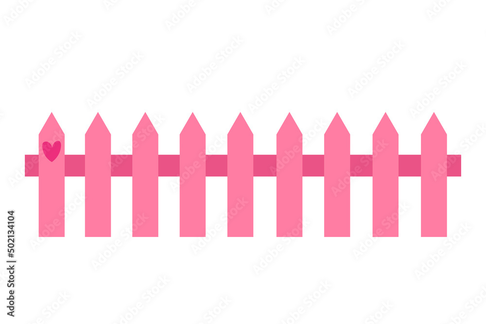 Wooden pink plank natural vector cartoon fence decorated with cute heart shapes romantic isolated on white background. Wooden pink plank natural vector cartoon fence decorated with cute heart shapes romantic isolated on white background.