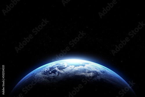 Abstract Earth in space galaxy. 3d rendering Elements of this image furnished by NASA