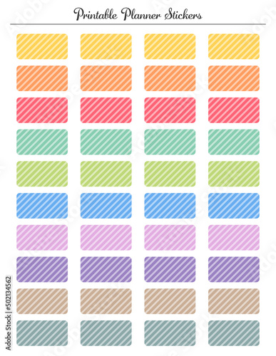 Rectangle diagonal half box stickers for planner. Colored printable sheet.