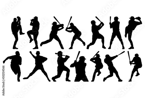 Baseball player, set of silhouettes isolated.