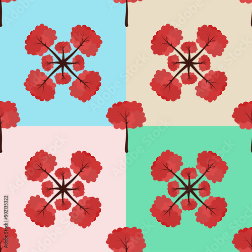 Seamless vector tropical pattern depicting trees or flower on the bright background