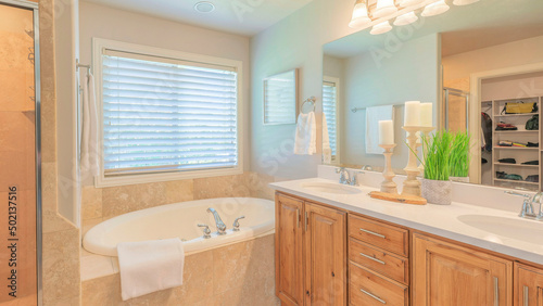 Panorama Traditional contemporary master bathroom interior with window