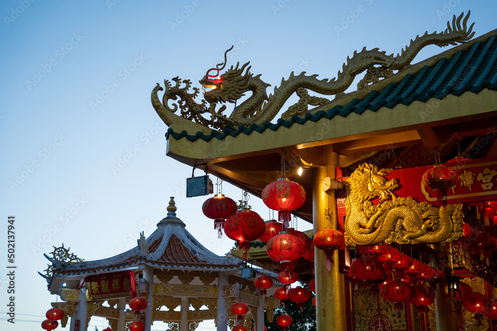 Fototapeta premium A Big beautiful Chinese temple at sunset