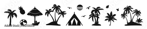 summer set vector silhouette. tropical set vector silhouette. summer vacation set. Set of illustrated palm tree leaves silhouettes. camping in the tropics vector