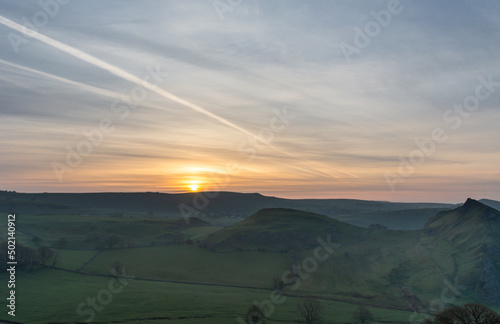 Sunrise on Chrome Hill in National Park Peak District, England 17.04.2022.