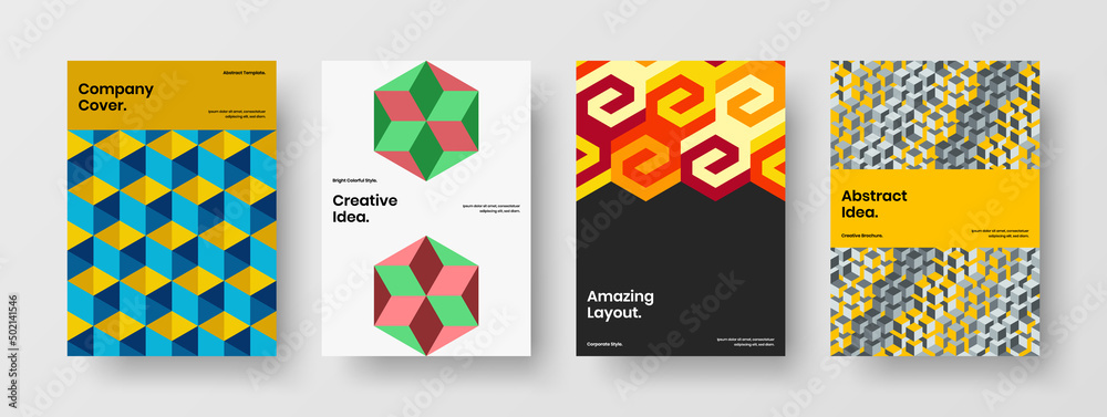 Unique mosaic pattern corporate cover concept set. Simple company brochure design vector template collection.