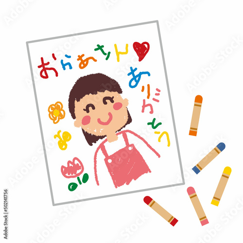 母の日の似顔絵とクレヨン